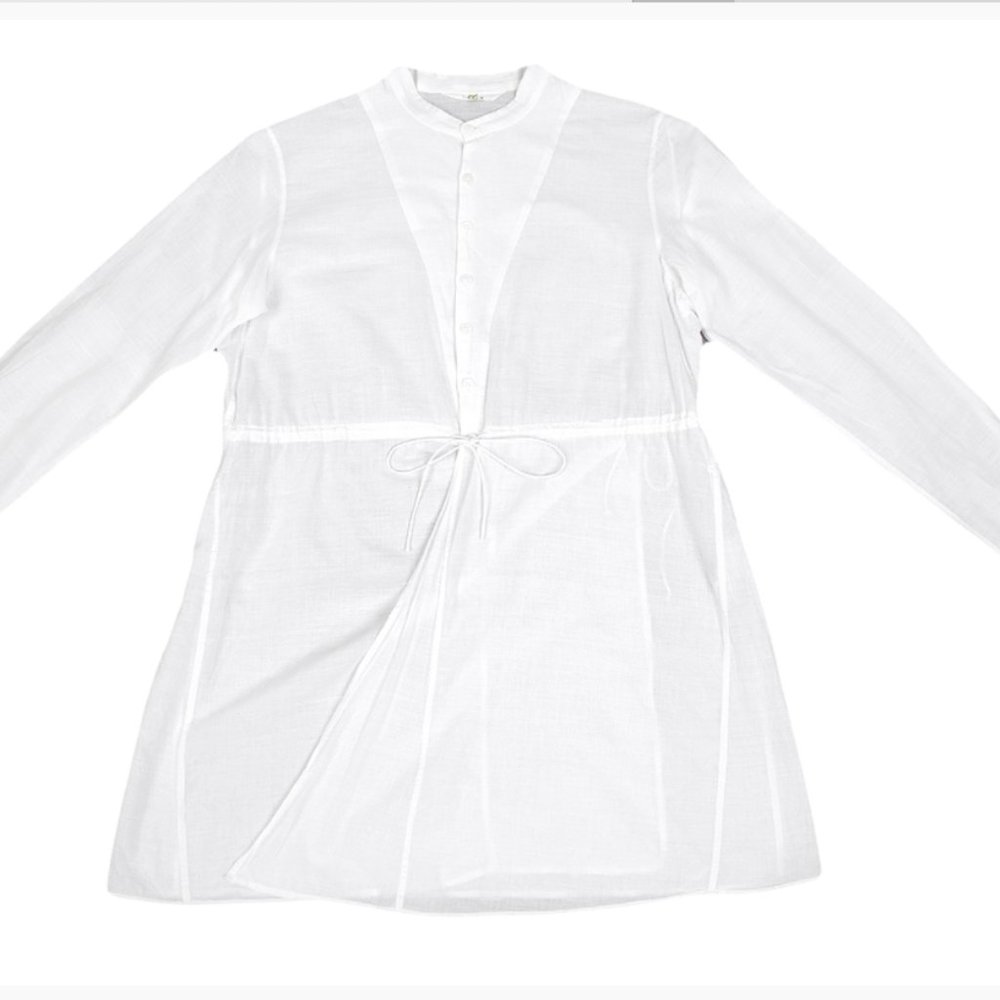 45rpm cottagecore white long shirt with wrap tie